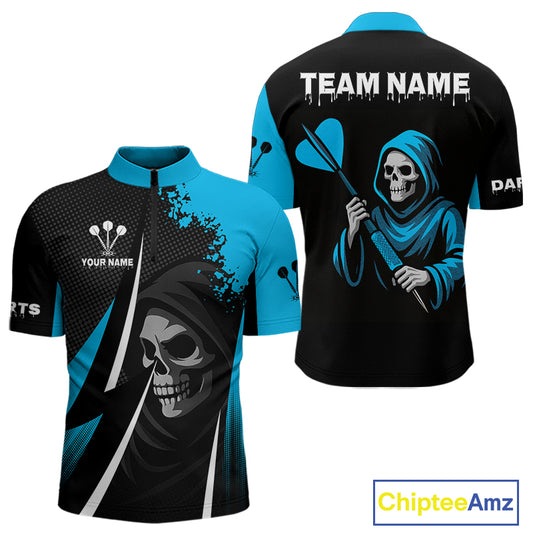 Blue Grim Reaper Holding Dart Arrow Darts Shirt For Men Custom Team Name NYN0367