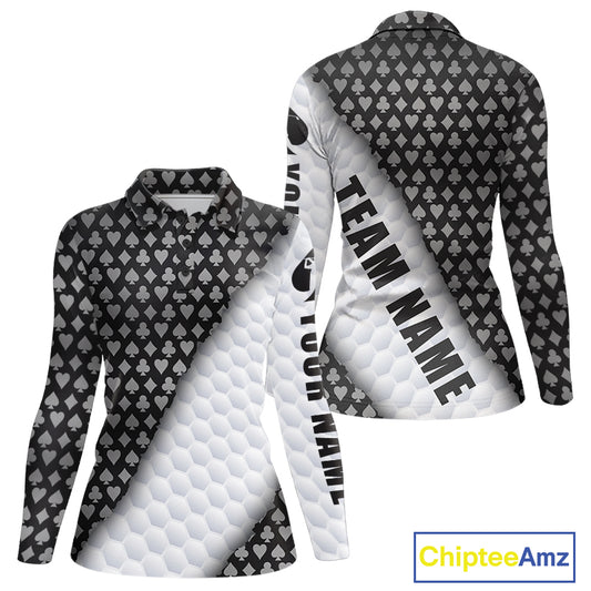 Grey poker golf polo long sleeve shirt for women custom white golf ball team apparel