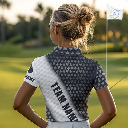 Womens Grey Poker Golf Shirt Custom Poker White Golf Ball Polo, Golf Team Outfits For Golfers NYN3332