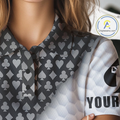 Womens Grey Poker Golf Shirt Custom Poker White Golf Ball Polo, Golf Team Outfits For Golfers NYN3332