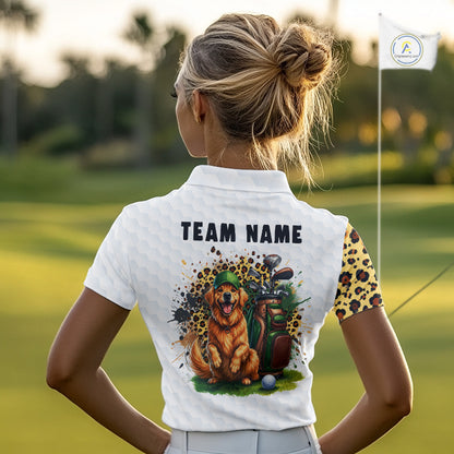 Golden Retriever Golf Shirt Custom Yellow Leopard Pattern Funny Splatter Golf Polos For Women NYN3334