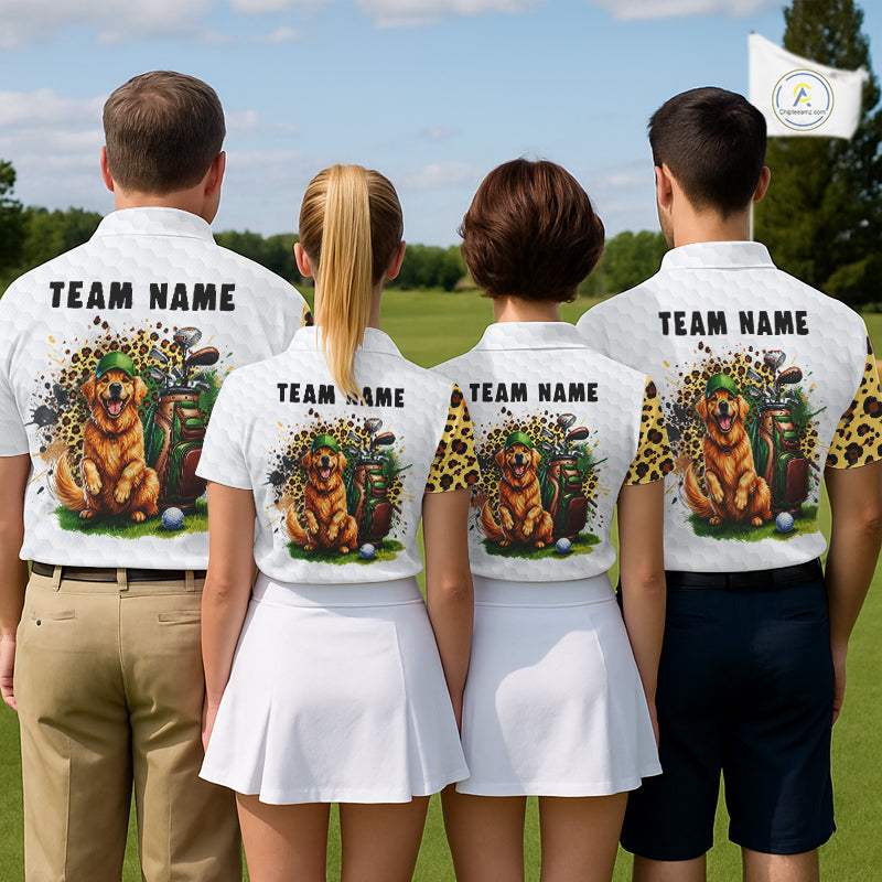 Golden Retriever Golf Shirt Custom Yellow Leopard Pattern Funny Splatter Golf Polos For Men NYN3334