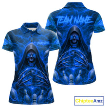 Load image into Gallery viewer, Lightning Thunder Skull Reaper Bowling Polo Shirt For Women Custom Team Bowling League Jersey Personalized Bowler Uniform Blue Skull Bowling Apparel