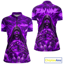Load image into Gallery viewer, Lightning Thunder Skull Reaper Purple Bowling Quarter-Zip Shirt For Women Custom Bowling Team Jersey Personalized League Uniform