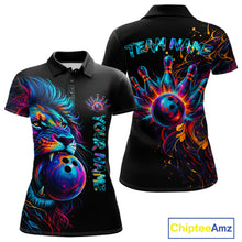 Load image into Gallery viewer, Funny Lion Colorful Splatter Bowling Polo Shirt For Women Custom Bowling Team Jersey Personalized League Bowler Apparel