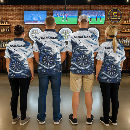 Custom White And Blue Splatter Cobra Dartboard Women Darts Polo Shirts Grunge Dart Jerseys NYN2269
