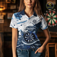 Load image into Gallery viewer, Custom White And Blue Splatter Cobra Dartboard Women Darts Polo Shirts Grunge Dart Jerseys NYN2269