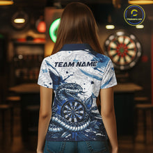 Load image into Gallery viewer, Custom White And Blue Splatter Cobra Dartboard Women Darts Polo Shirts Grunge Dart Jerseys NYN2269