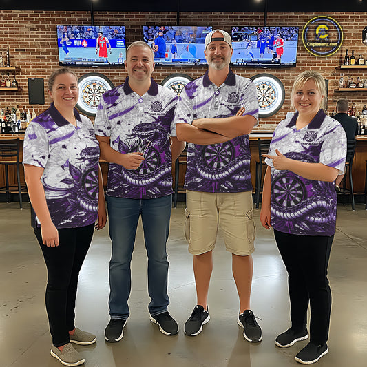 Custom White And Purple Splatter Cobra Dartboard Men Darts Quarter-Zip Shirts Grunge Dart Jerseys NYN2270