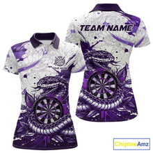 Load image into Gallery viewer, Custom White And Purple Splatter Cobra Dartboard Women Darts Polo Shirts Grunge Dart Jerseys NYN2270