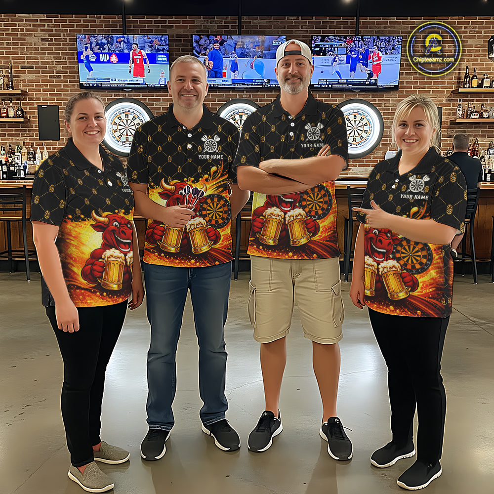 Bull & Cheer Beers Dartboard Custom Funny Darts Polo Shirts Women Dart Team Jerseys | Black NYN2272