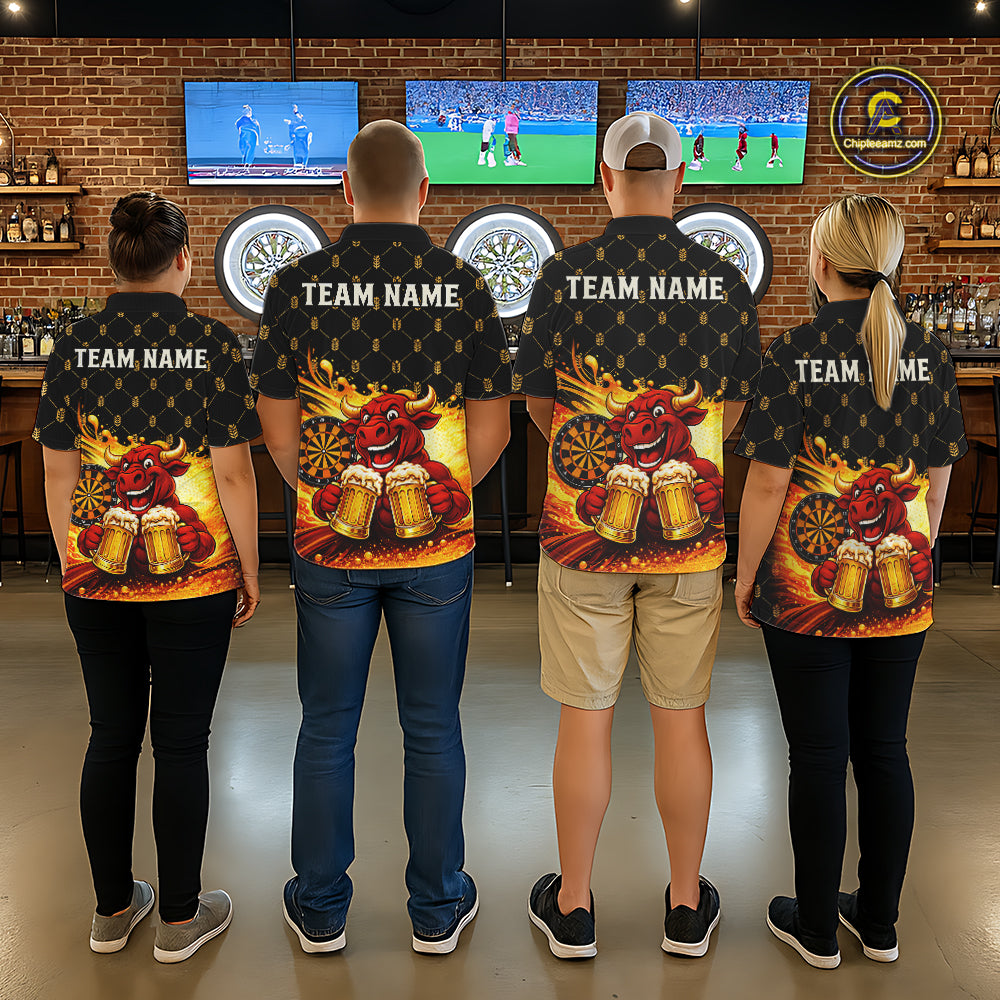 Bull & Cheer Beers Dartboard Custom Funny Darts Polo Shirts Women Dart Team Jerseys | Black NYN2272