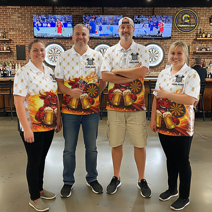 Bull & Cheer Beers Dartboard Custom Funny Darts Polo Shirts Women Dart Team Jerseys | White NYN2273