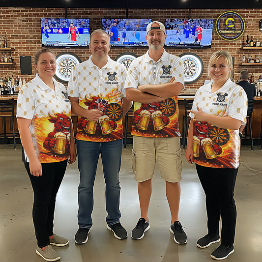 Bull & Cheer Beers Dartboard Custom Funny Darts Quarter-Zip Shirts Men Dart Team Jerseys | White NYN2273
