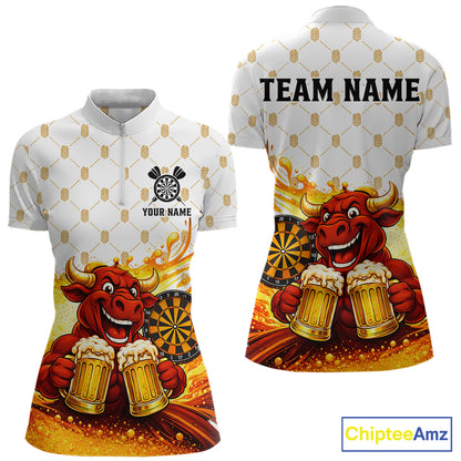 Bull & Cheer Beers Dartboard Custom Funny Darts Quarter-Zip Shirts Women  Dart Team Jerseys | White NYN2273