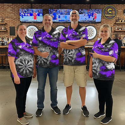 Purple & Grey Smokes Dartboard Custom Women Darts Polo Shirts Grunge Dart League Jerseys NYN2278