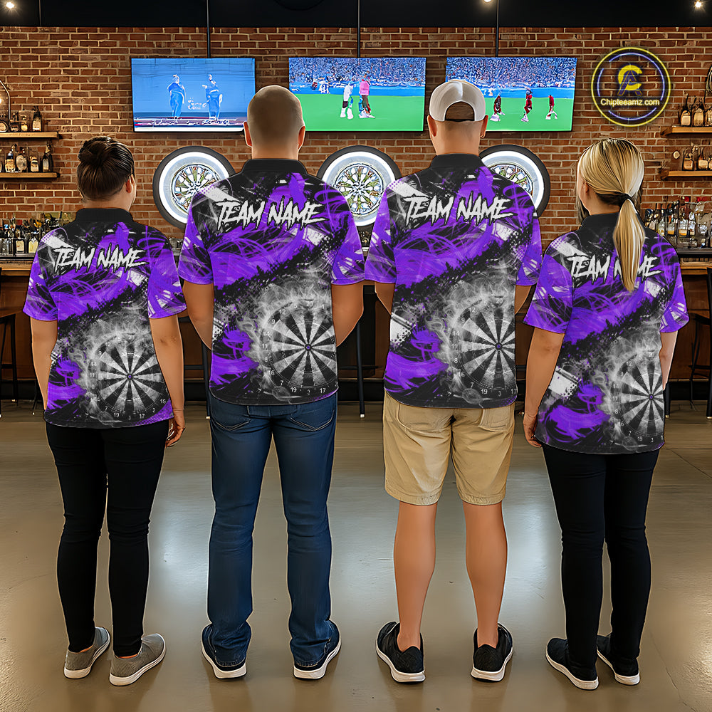 Purple & Grey Smokes Dartboard Custom Women Darts Polo Shirts Grunge Dart League Jerseys NYN2278