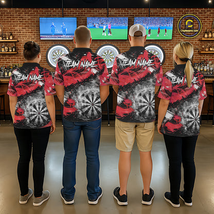 Red & Grey Smokes Dartboard Custom Women Darts Polo Shirts Grunge Dart League Jerseys NYN2279