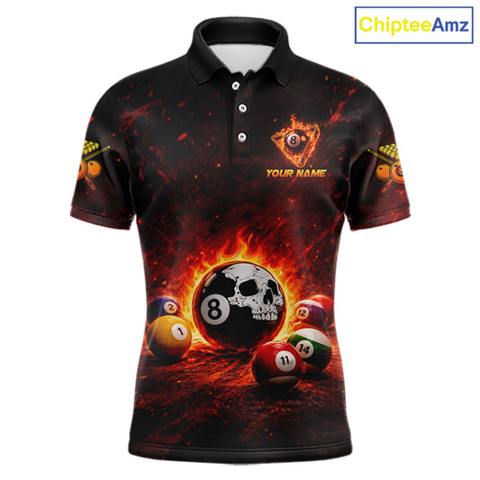 Fire Flame Grunge Pool Ball 3D Billiard Shirt For Men Personalized Skull 8 Ball Billiard Gifts NYN2568