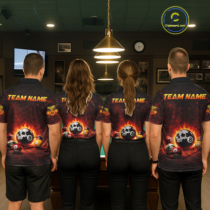 Fire Flame Grunge Pool Ball 3D Billiard Shirt For Men Personalized Skull 8 Ball Billiard Gifts NYN2568