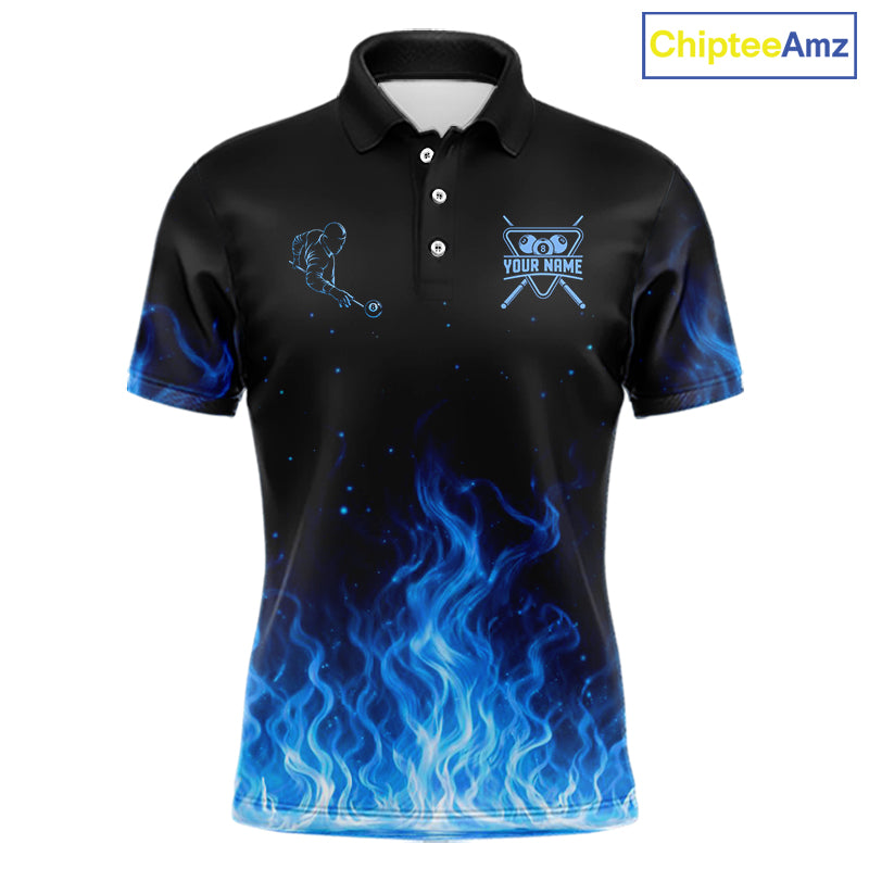Custom Blue Flaming Pool 8 Ball Billiard Shirt For Men Personalized 3D Ball Billiard Attire Gifts NYN2570