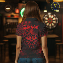 Load image into Gallery viewer, Red Grunge Roses Heart Dartboard Women Darts Valentine Shirt Custom Dart Polo Couple Gifts NYN2573