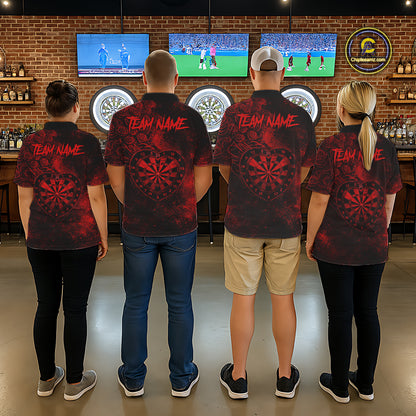 Red Grunge Roses Heart Dartboard Women Darts Valentine Shirt Custom Dart Polo Couple Gifts NYN2573