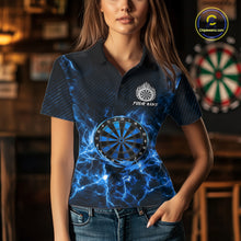 Load image into Gallery viewer, Custom Thunder Lightning Dartboard Women Dart Polo &amp; 1/4-Zip Shirt, Gifts For Dart Players | Blue NYN3337