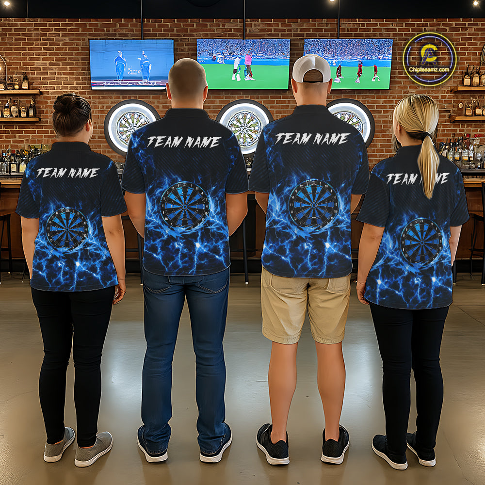 Custom Thunder Lightning Dartboard Men Dart Polo & 1/4-Zip Shirt, Gifts For Dart Players | Blue NYN3337