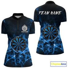 Load image into Gallery viewer, Blue thunder lightning dartboard dart 1/4-zip shirt for women custom dart apparel
