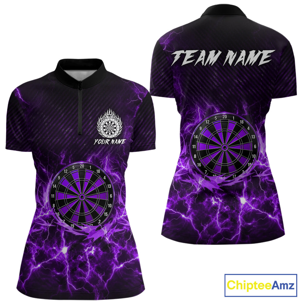Purple thunder lightning dartboard dart 1/4-zip shirt for women custom dart jersey