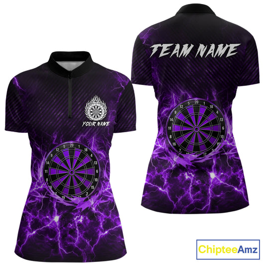 Purple thunder lightning dartboard dart 1/4-zip shirt for women custom dart jersey