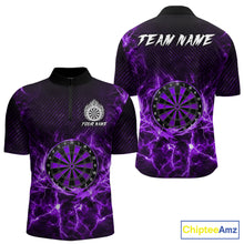 Load image into Gallery viewer, Purple thunder lightning dartboard dart 1/4-zip shirt for men custom dart jersey