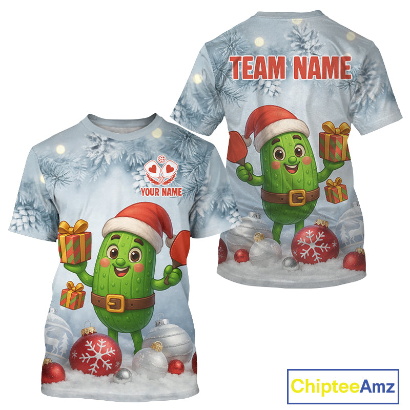 Custom Funny Pickle Christmas Pickleball T-Shirt For Men Xmas Pickleball Team Jersey NYN1237