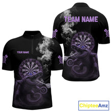 Load image into Gallery viewer, Black And Purple Crocodile Grey Smoke Custom Dart Men Polo Shirt Funny Dart Jerseys NYN1789