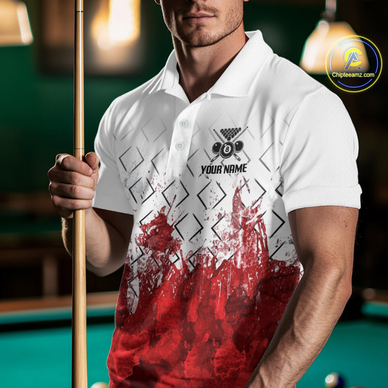 Red Splatter Paint 8 Ball Billiard League Shirts For Men Custom Name Billiard Team Jerseys NYN2287