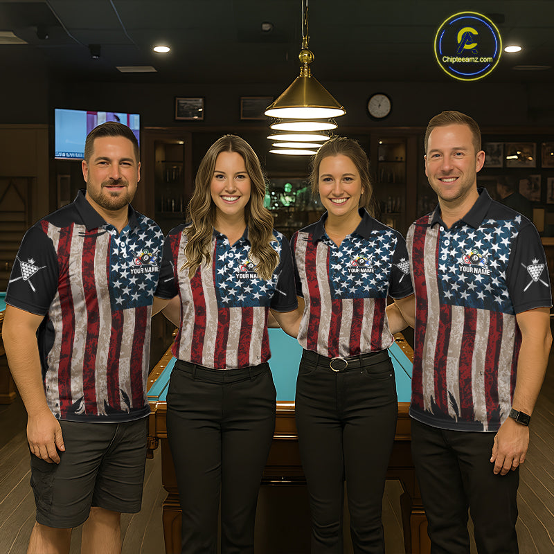 Grunge Dripping Pool 8 Ball Men Billiard Shirts Custom US Flag Patriotic Billiard Jerseys NYN2293