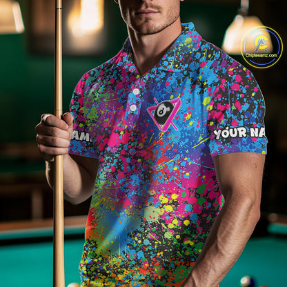 Colorful Splatter 8 Ball Pool Billiard Shirts For Men Custom Name Billiard Team Jerseys NYN2294