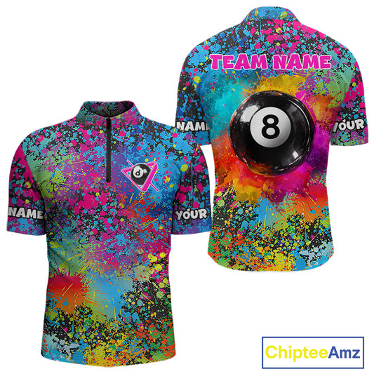 Colorful Splatter 8 Ball Pool Billiard Shirts For Men Custom Name Billiard Team Jerseys NYN2294