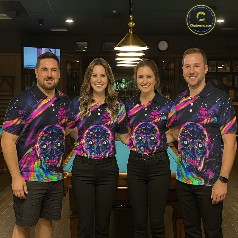 Holographic Skull 8 Ball Billiard Shirts For Women Custom Colorful Billiard Team Jerseys NYN2295