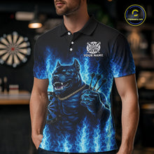 Load image into Gallery viewer, Personalized Blue Flames Bulldog Dartboard Men Darts Polo Shirt Custom Funny Darts Jerseys NYN2581