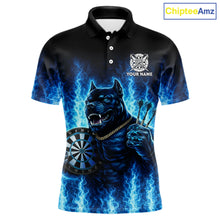 Load image into Gallery viewer, Personalized Blue Flames Bulldog Dartboard Men Darts Polo Shirt Custom Funny Darts Jerseys NYN2581