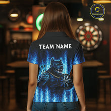 Load image into Gallery viewer, Personalized Blue Flames Bulldog Dartboard Women Darts Polo Shirt Custom Funny Darts Jerseys NYN2581