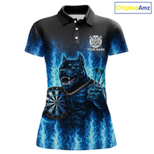 Load image into Gallery viewer, Personalized Blue Flames Bulldog Dartboard Women Darts Polo Shirt Custom Funny Darts Jerseys NYN2581