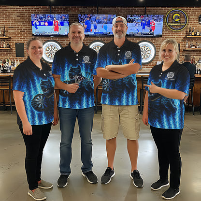 Personalized Blue Flames Bulldog Dartboard Women Darts Polo Shirt Custom Funny Darts Jerseys NYN2581