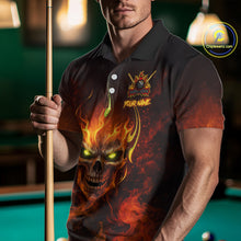 Load image into Gallery viewer, Orange Flaming Horror Skull 8 Ball Pool Men Billiard Polo &amp; 1/4-Zip Shirt Custom Billiard Team Attire NYN2731