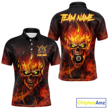 Load image into Gallery viewer, Orange Flaming Horror Skull 8 Ball Pool Men Billiard Polo &amp; 1/4-Zip Shirt Custom Billiard Team Attire NYN2731