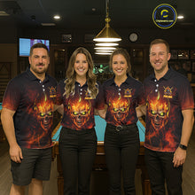 Load image into Gallery viewer, Orange Flaming Horror Skull 8 Ball Pool Men Billiard Polo &amp; 1/4-Zip Shirt Custom Billiard Team Attire NYN2731