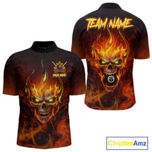 Load image into Gallery viewer, Orange Flaming Horror Skull 8 Ball Pool Men Billiard Polo &amp; 1/4-Zip Shirt Custom Billiard Team Attire NYN2731