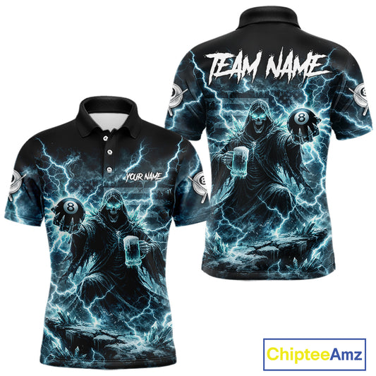 Lightning Turquoise Grim Reaper Beer 8 Ball Pool Men Billiard Shirt Personalized Billiard Team Names NYN2735